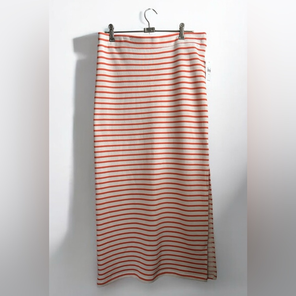 NWT Splendid Royale Midi Persimmon Stripe Skirt  - Cotton Knit Size XL
